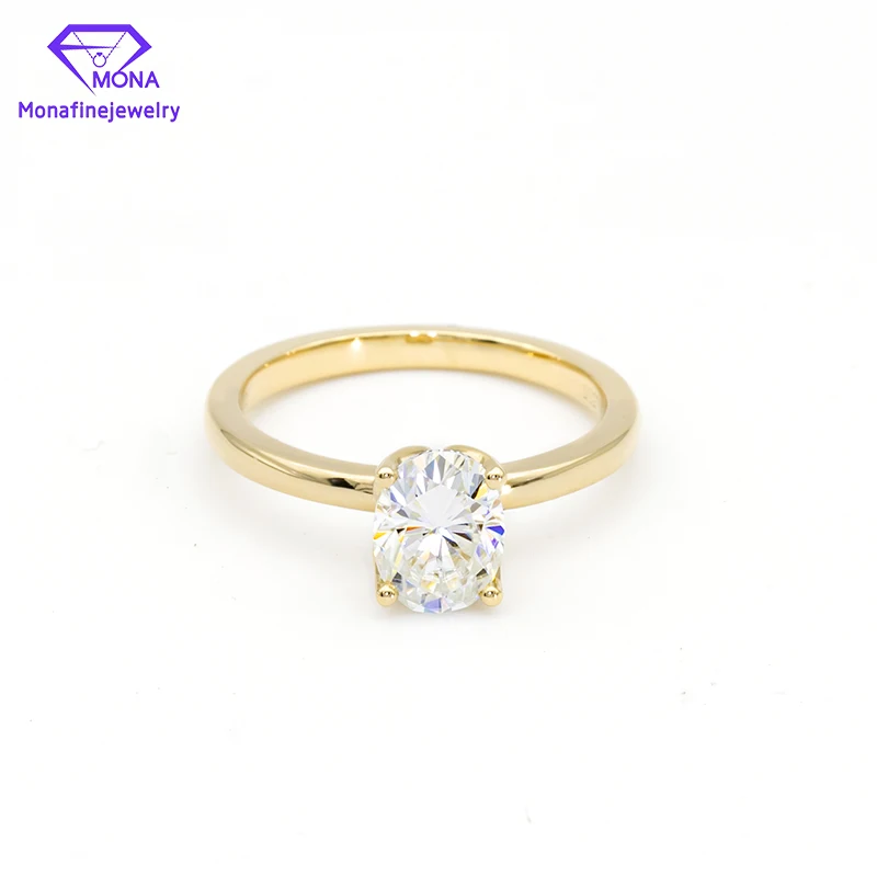 Flowery 1Carat Synthetic Moissanite 14K Gold Classicl 4 Prongs Oval Hybird Cut Diamond With Certificate