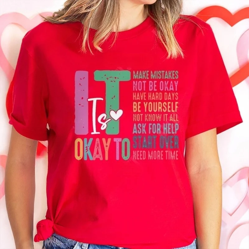 

Футболка с надписью «Ничего страшного, если допускаешь ошибки» для женщин, футболка для поддержания психического здоровья, мотивационные топы в стиле Y2k, повседневная женская одежда с короткими рукавами