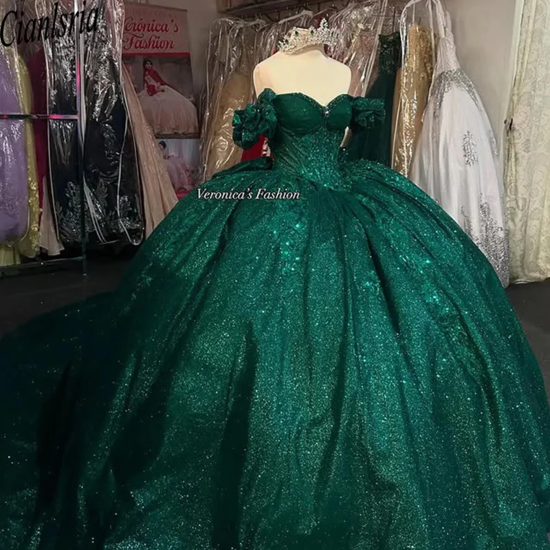 Emerald Green Quinceanera Dress Ball Gown Beading Sweet 16 15 Anos Dresses