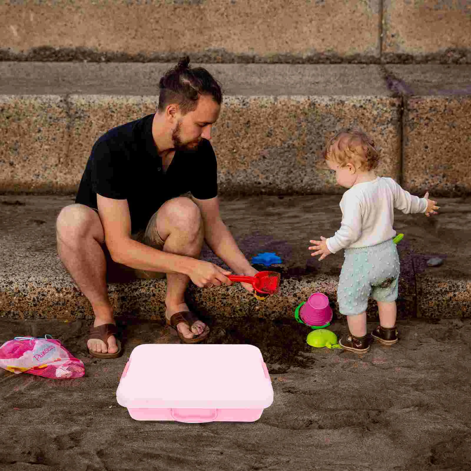 Sand Table Storage Box Beach Toys Tray Portable Sandbox Kids Children Outdoor Big Clip For Indoor Abs Funny Office