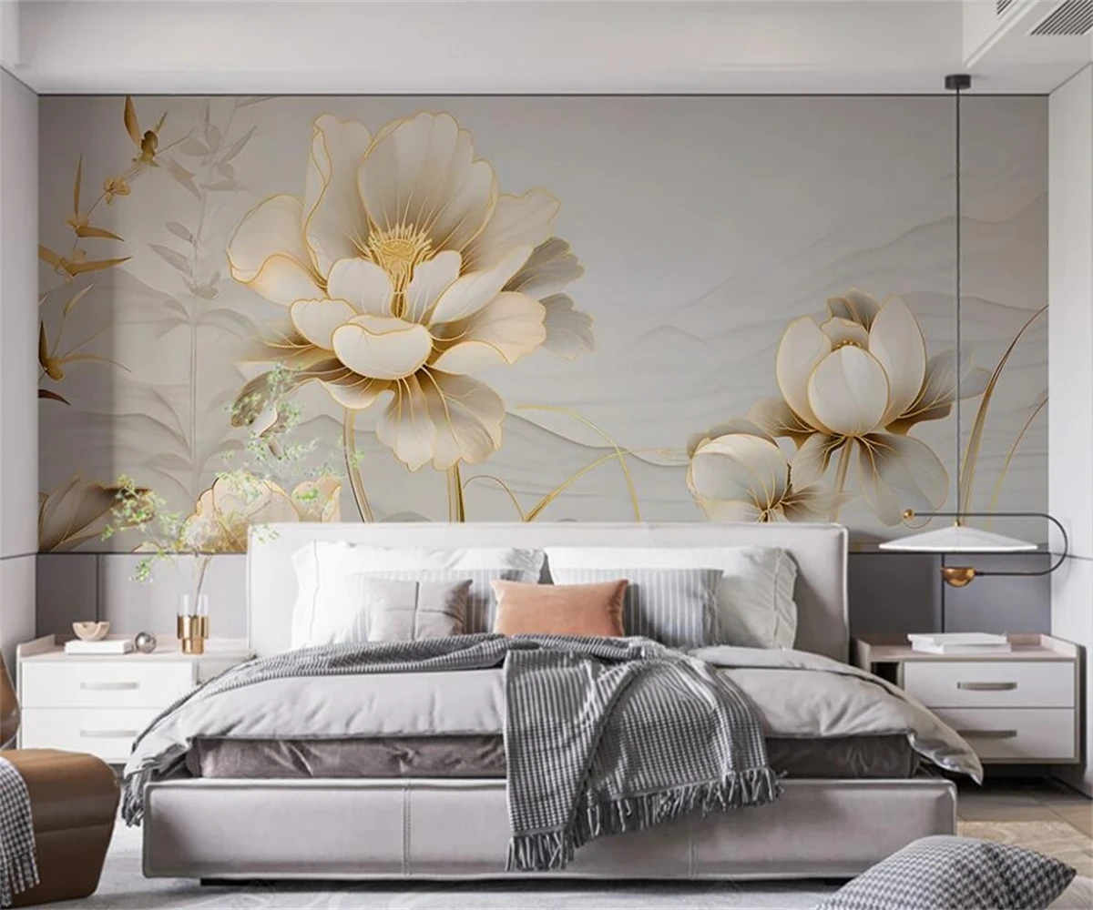 

Custom size mural new Chinese TV background wall mural photos Large flowers HD decorative painting tapestry 3d wallpaper