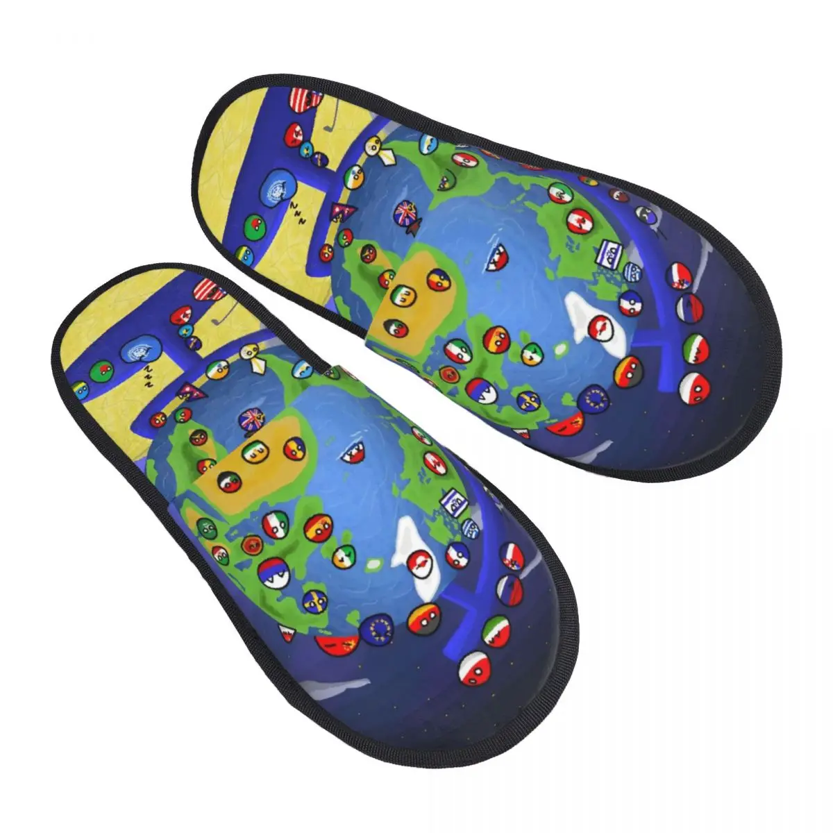 Countryball Cartoon Winter Slippers Indoor Countries Earth Cute Cozy Household Fur Slides Slippers Non-slip