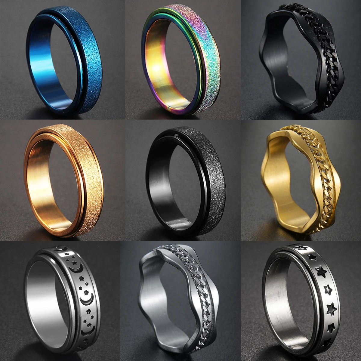

2022 Cool Stainless Steel Rotatable Men Couple Ring High Quality Spinner Chain Rotable Rings Punk Women Jewelry for Party Gift