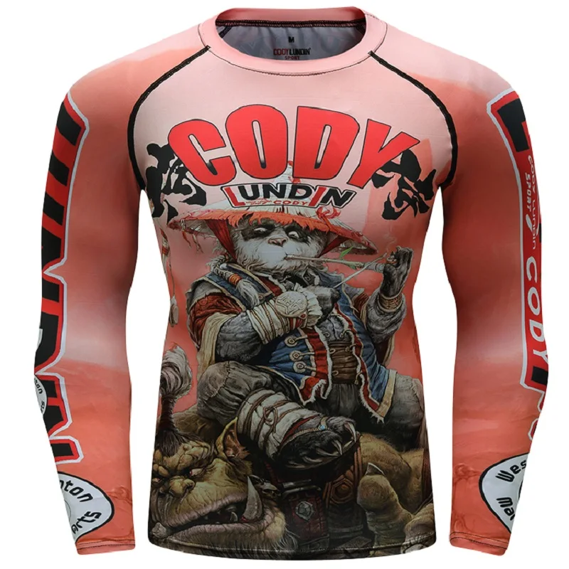 Cody Lundin Men Compression Running Fitness Rash Guard Sublimation Lion Printed Long Sleeve MMA jiu jitsu BJJ Rashguard For Men