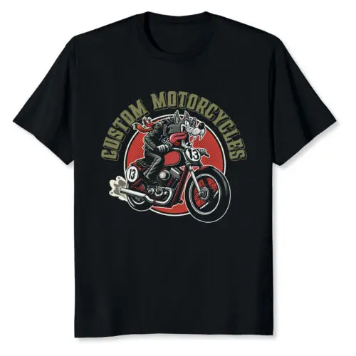 NEW LIMITED Custom Motorcycles Retro Biker Lowbrow Wolf Rockabilly 50s T-Shirt