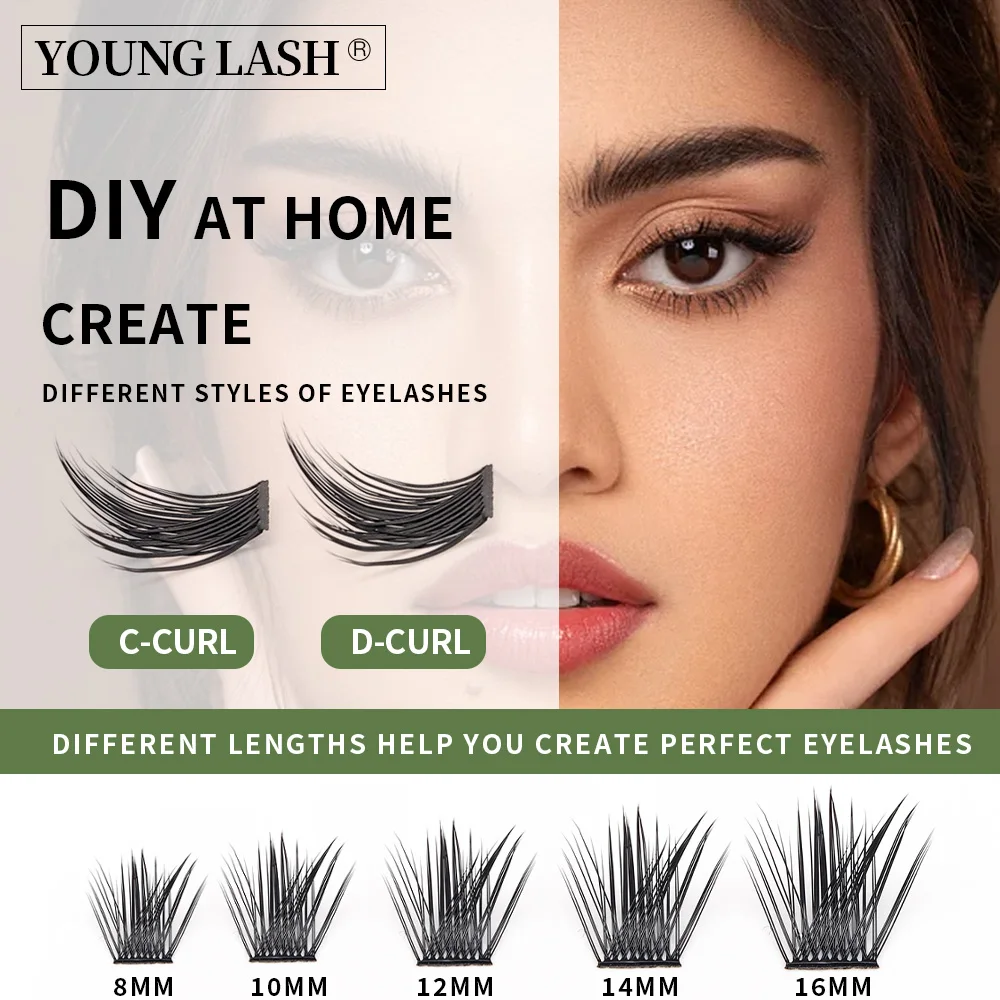 YOUNG LASH DIY Eyelashes Cluster Lashes  Extensions C D Curl  Premade Volume Fans Russian Fake Eyelashes Natural Makeup