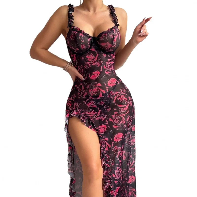 Bikini Strap Swimsuit Floral Split Dress Sexy Lingerie