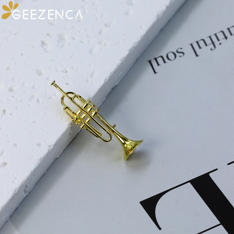 GEEZENCA 925 Sterling Silver Jazz Trumpet Brooches Women Original Design Chic Clothing Accessories Unique Pins Brooch 2023 New