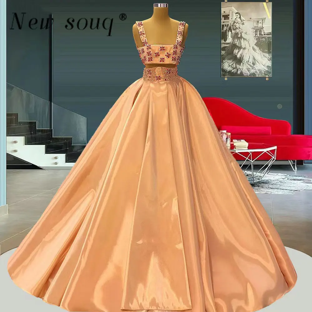 

Peach Crystals Evening Party Dresses One Piece Outfit Ball Gown Women Pageant Prom Dressing Gowns Designer Glam Dress