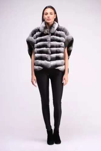 Short Sleeve Stand Neck Chinchilla Fur Coat Women Spring New Fashion Casual Tops Luxury Genuine Fur Jacket Female