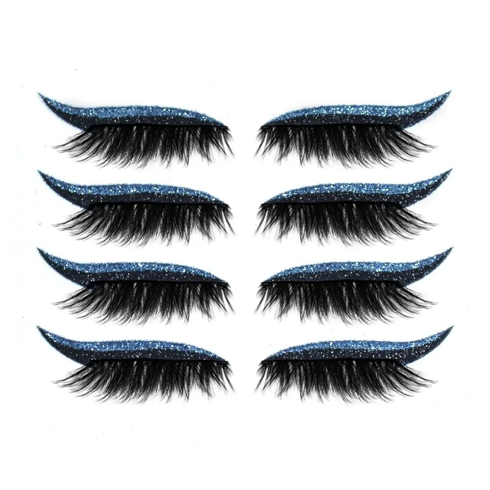 

4 Pairs Lazy Eye Shadow Eyelash Patch Self-Adhesive Reusable Eye Makeup Stickers Waterproof With Eyeliner False Lashes Stickers