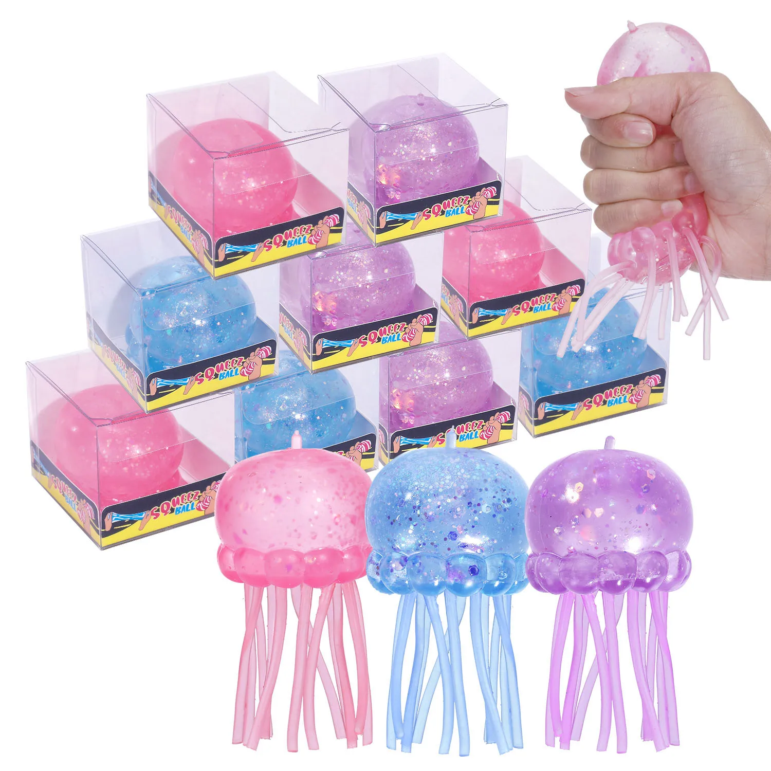 New Squishy Maltose Jellyfish Shiny Ball Squeeze Toy Cute Stress Slow-Resilience Emotional Release Squishies Toy