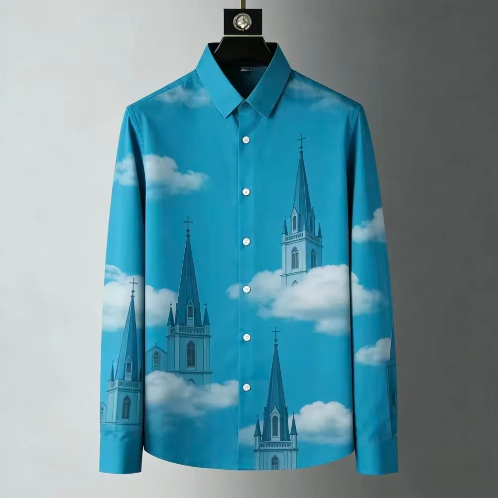 Men's Gothic Architectural Style 3D Printed Shirt  Long Sleeved Lapel Shirt  men's Party Clothing  Casual And Comfortable