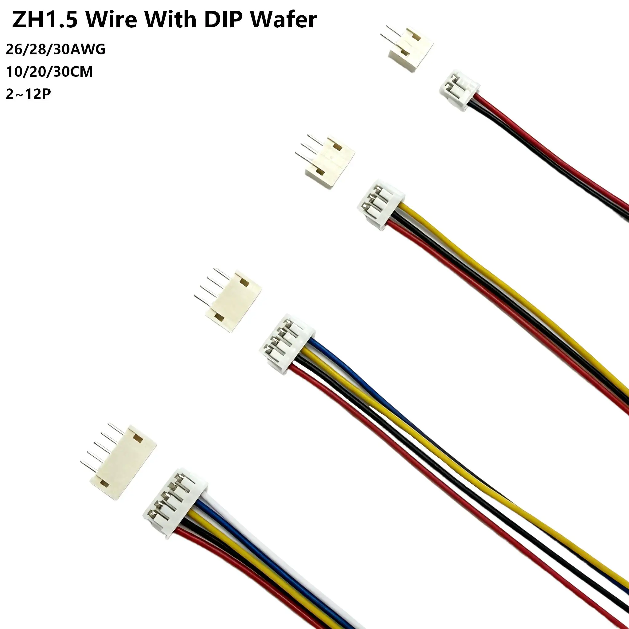10Set ZH1.5 Connector Female Housing 10/20/30cm Wire Cable+Male Pin 2/3/4/5/6/7/8/9/10/12P PCB Wafer Headers
