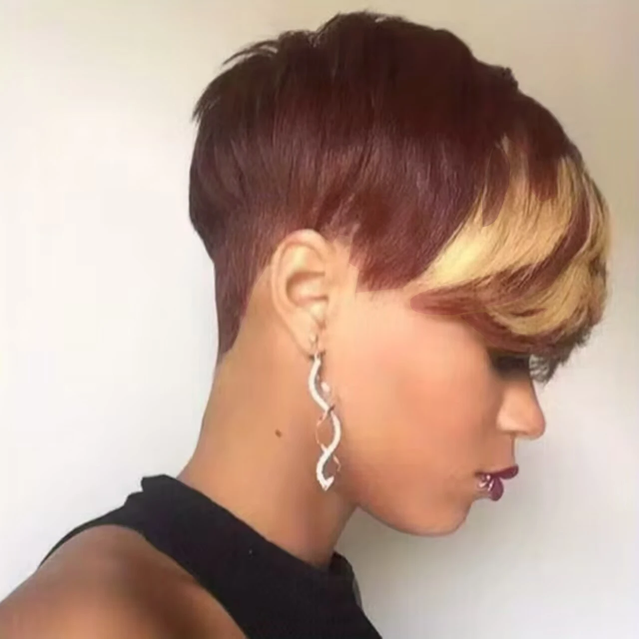 Short Pixie Cut Synthetic Wigs Short Mixed Gray Hairstyles Synthetic Wigs For Women Heat Resistant Mixed Brown Wigs