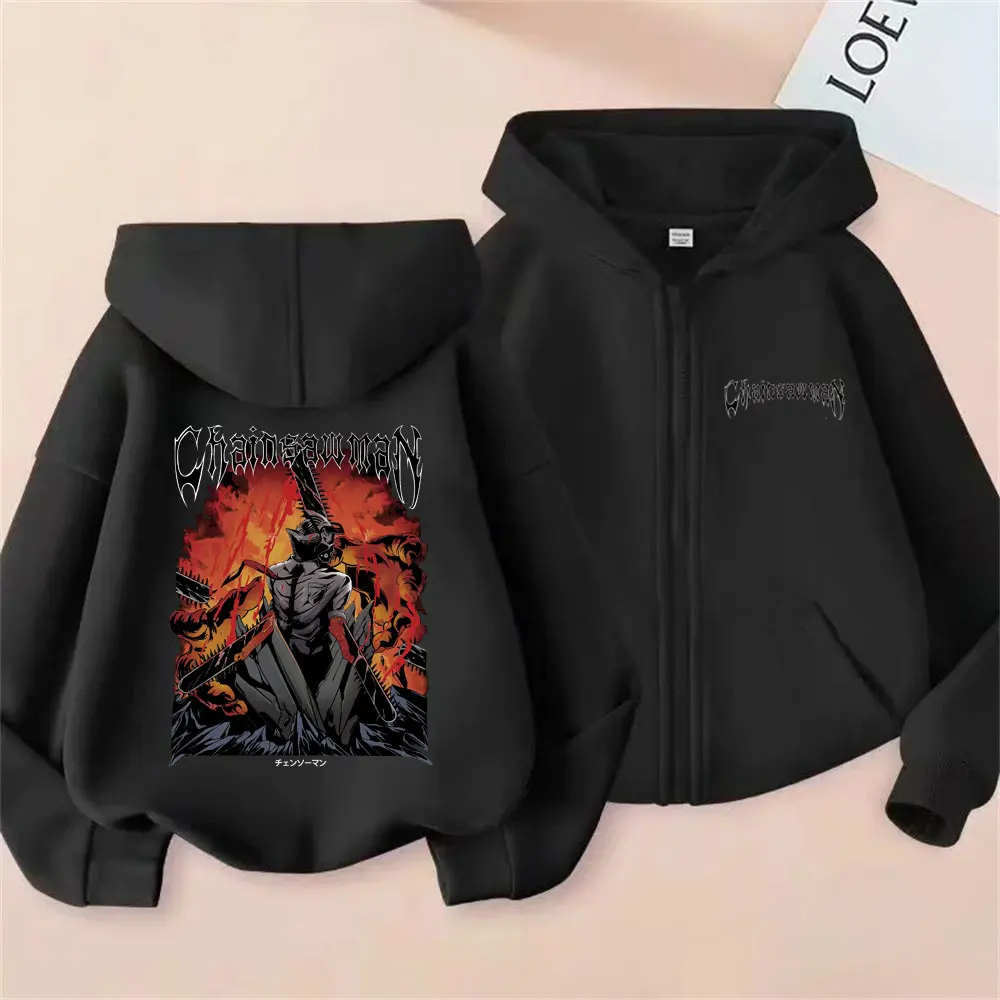 

Anime Chainsaw Man Pochita and Denji Fusion Graphic Zipper Hoodie Men Women Clothing Manga Zip Up Jacket Male Vintage Hoodies