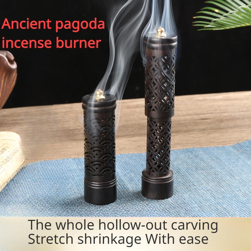 

Hollow Out Vertical Incense Stick Burner Black Sandalwood Retro Retractable Backflow Incense Tube Home Tea Room Zen Decoration