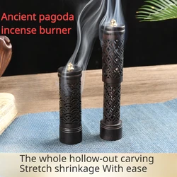 Hollow Out Vertical Incense Stick Burner Black Sandalwood Retro Retractable Backflow Incense Tube Home Tea Room Zen Decoration
