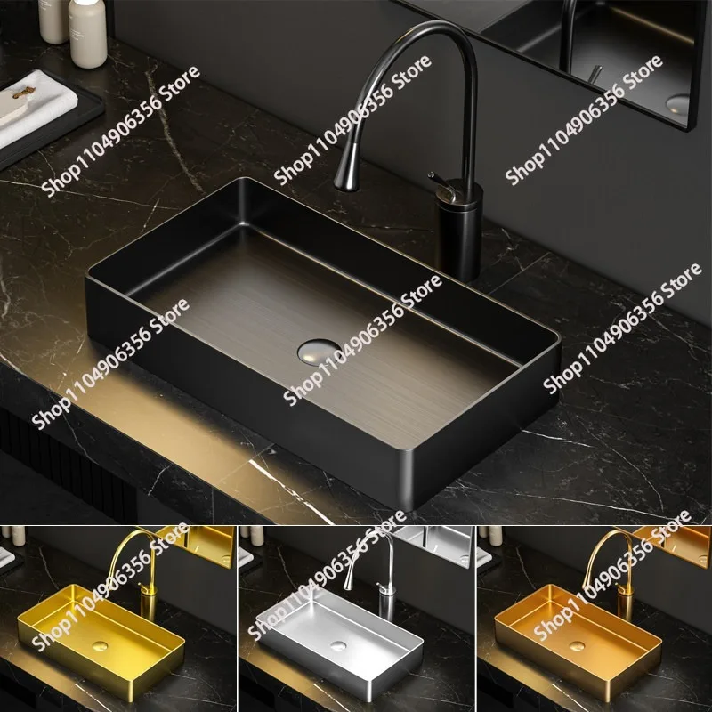 for Stainless steel countertop basin rectangular black washbasin bar bathroom washbasin gold art washbasin customization