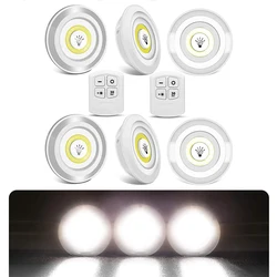 Lámpara LED COB regulable de 3W para debajo del gabinete, luz nocturna con Control remoto, interruptor de luz para armario, botón pulsador para escaleras, cocina y baño