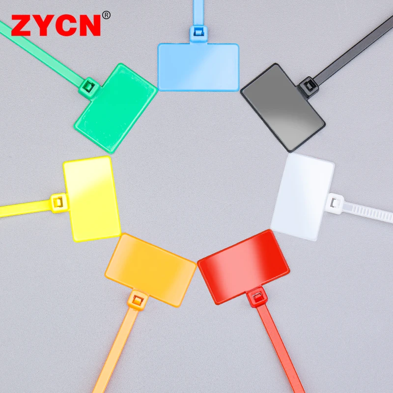 100PCS Easy Mark Plastic Nylon Cable Ties Tag Labels Waterproof Self-Locking Markers Zip Network Loop Wire Straps 4X150MM Color
