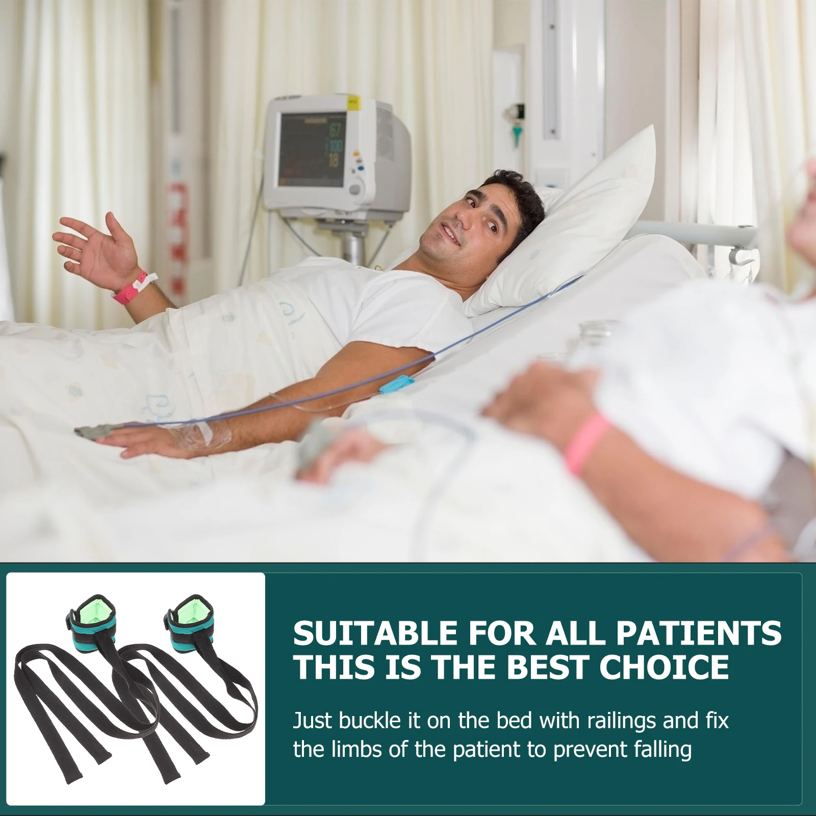 

2pcs Fixing Straps Cotton Medical Belt For Elderly Hospital Use Anti-Fall Wrist Anklet Dark Green Durable