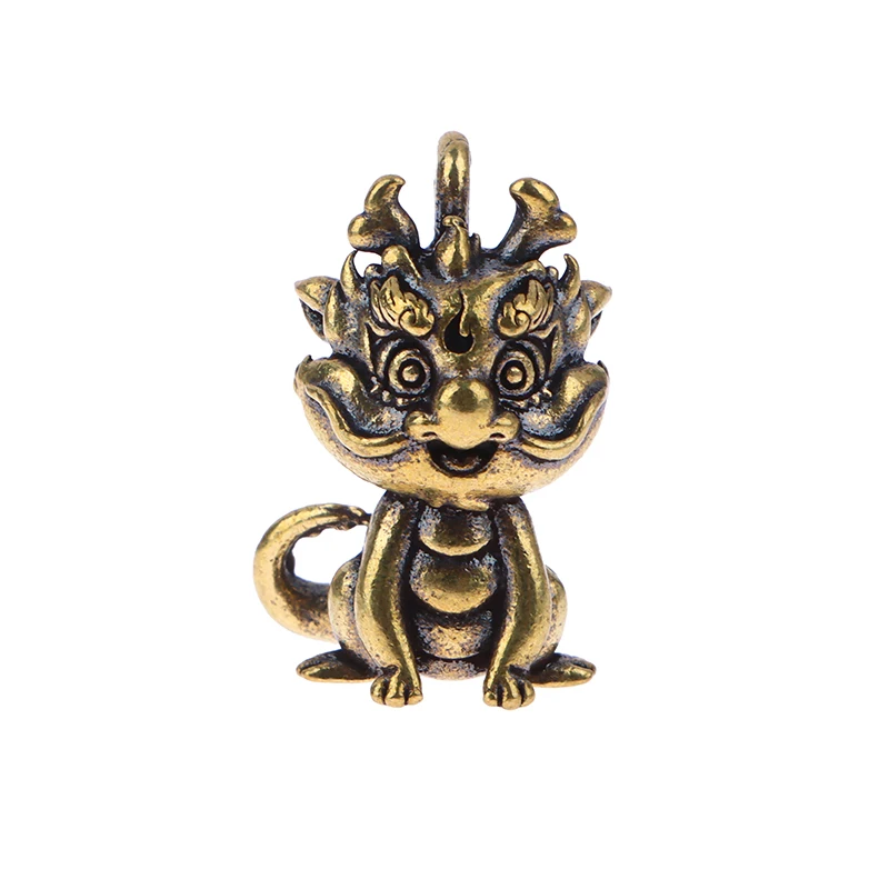 1Pc Vintage Statue Figurine Wealth Brass Decor Prosperity Chinese Style Ornament Dragon Luck Animal Mini Home Accessories Gift