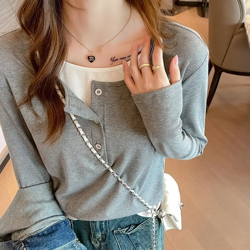 

Женская удобная футболка из полиэстера свободного покроя Long Sve irt Base Layer Simple Sle Pure Color, осенний сезон Faion