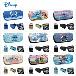 Disney Pencil Case Lilo Stitch Animation Peripheral Big Capacity Double-layer Zipper Pencil Bag Stationery Box Student Supplies