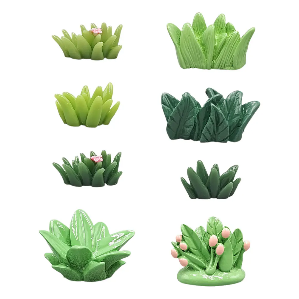 

8pcs Mini Green Plant Decoration Realistic Artificial Grass Dollhouse Accessories Faux Greenery Study Office Decor Micro