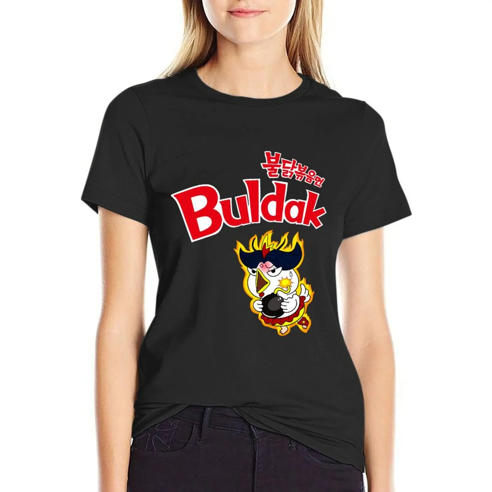 

Buldak ramen chicken T-Shirt graphics blacks kawaii clothes heavyweights t-shirts for Women cotton