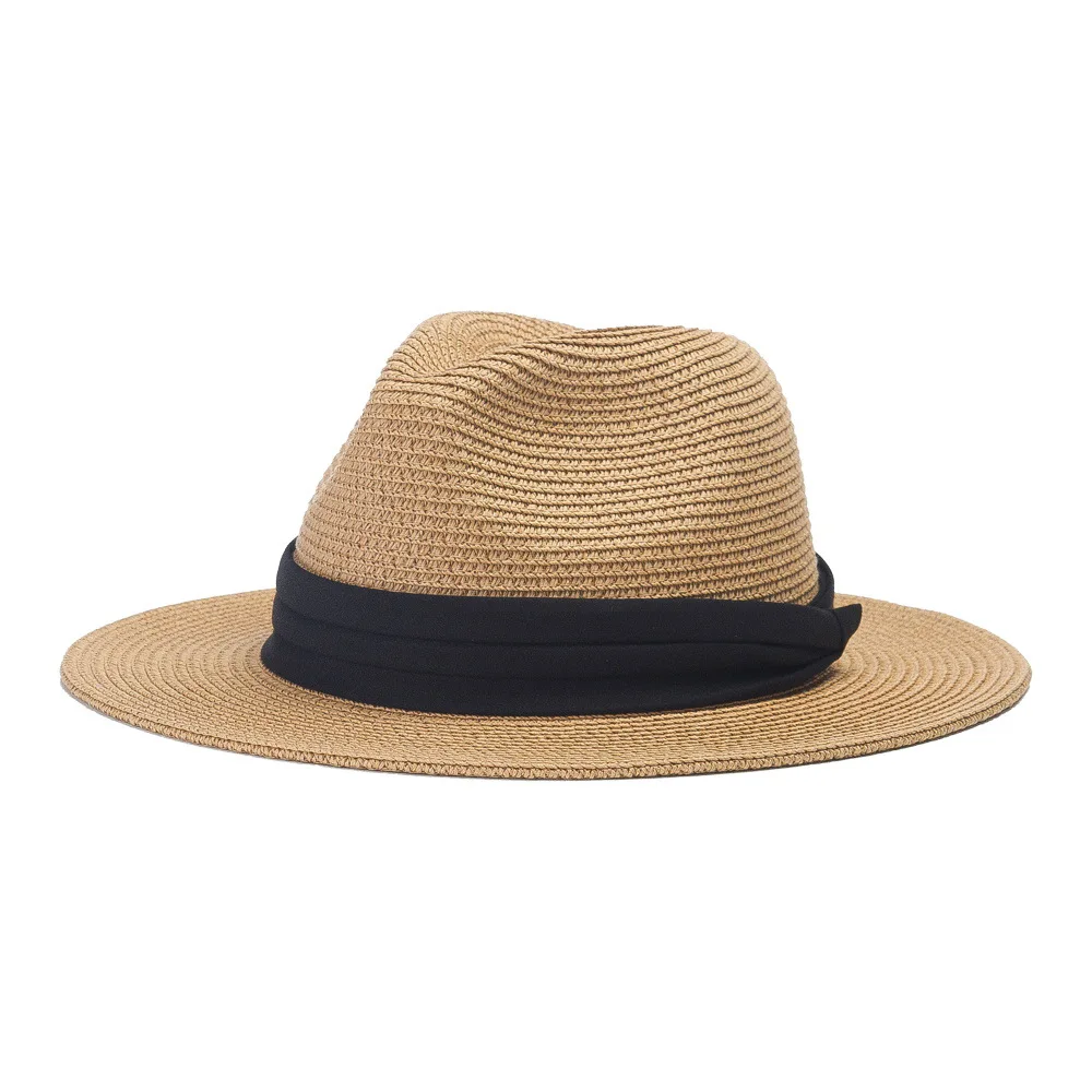 

X232 New Fashion Simple Ribbon Paper Grass Jazz Hat Outdoor Tourism Shopping Sun Shading Panama Straw Hat Travel Cap