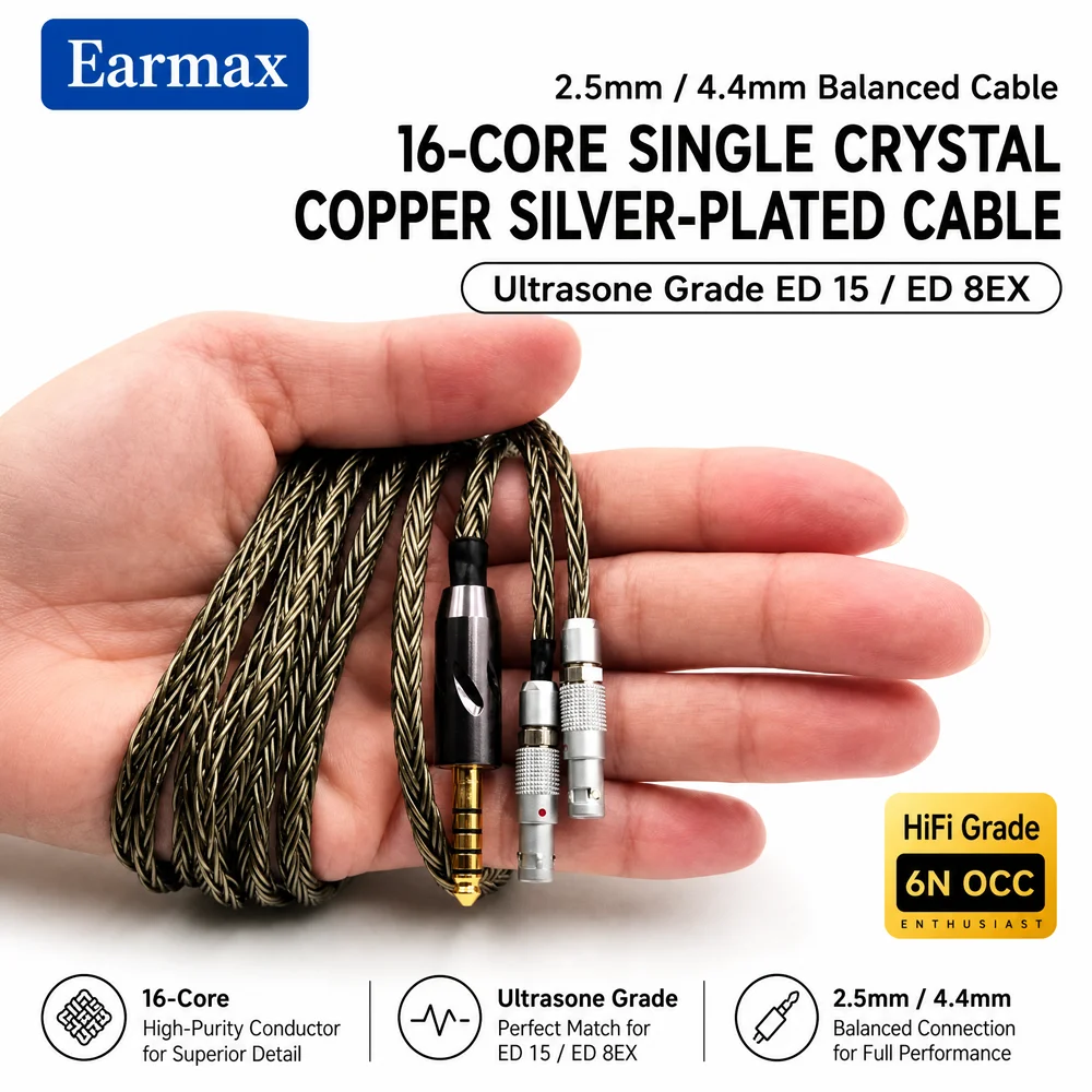 4.4mm Balanced Cable For Ultrasone Edition 15 ED15 Edition 8EX Headphone 16 Strand OCC Silver Plated Copper Upgrade Audio Wire
