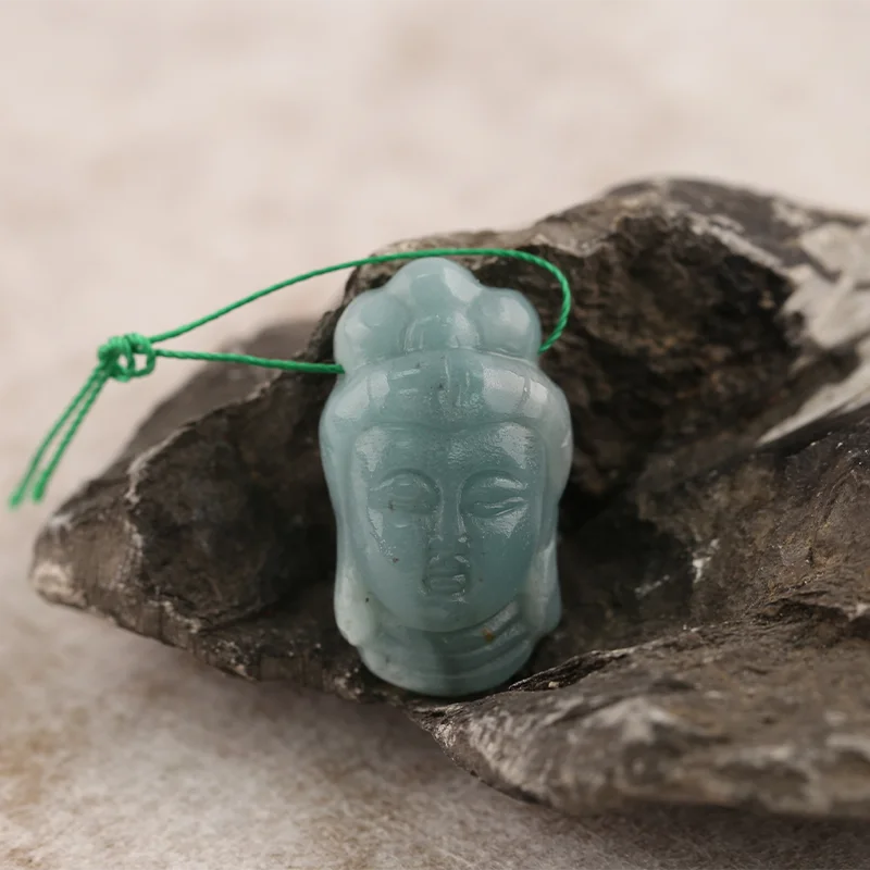 B&F Buddha's Head Pendant for Necklace Amazonite—Natural Stone Fashion Handmade Jewelry Charm Gift Accessories 30x17x8mm 6.4g