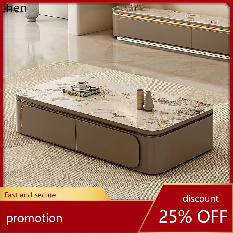 

CZ Rock Plate Coffee Table and Floor Cabinet Combination Minimalist Small Apartment Living Room Furniture