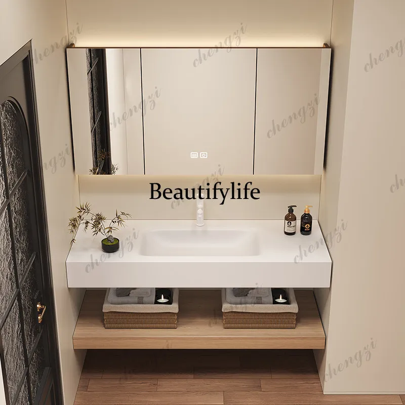 Rock slab hot bending integrated basin bathroom cabinet combined bathroom washbasin wash basin log color washbasin