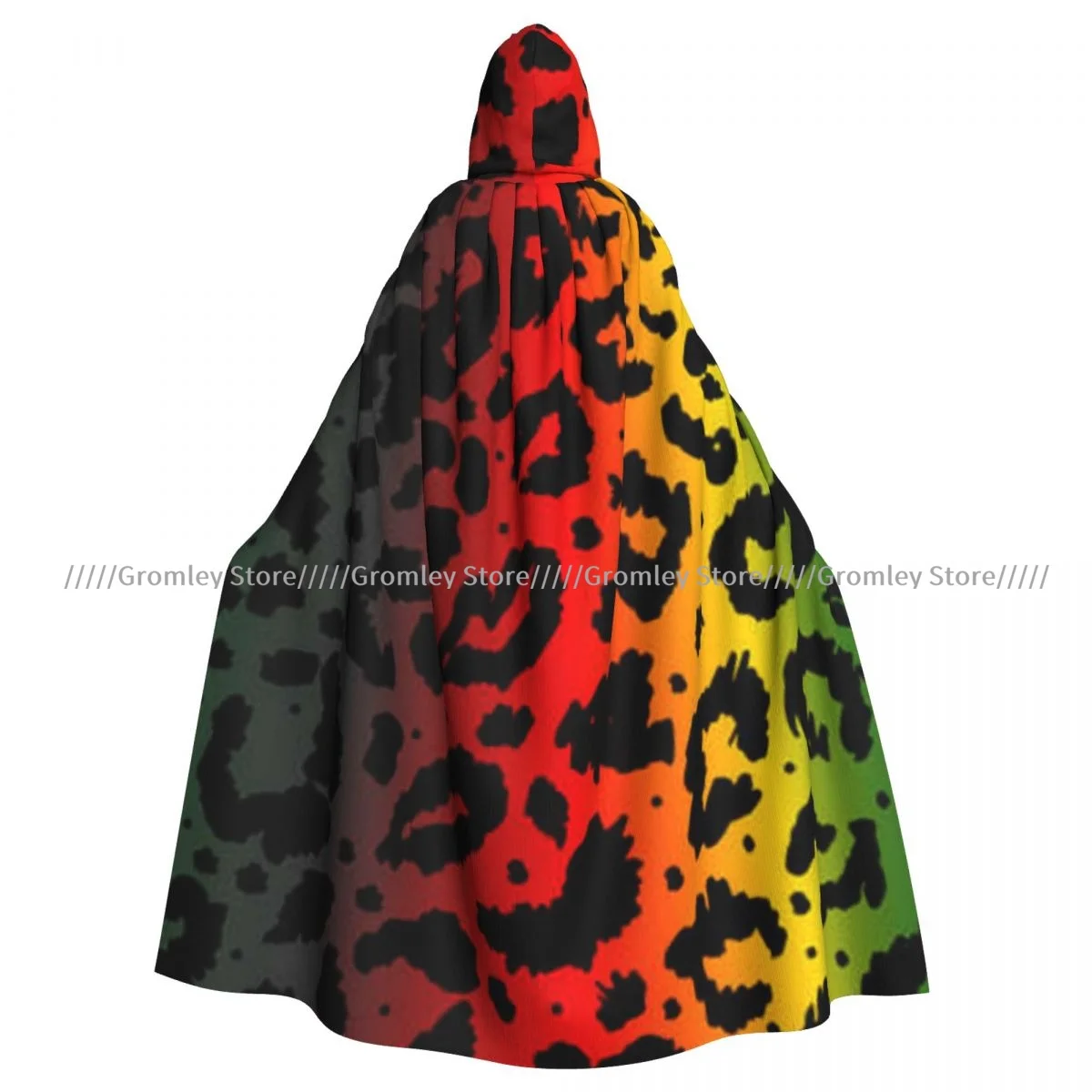 Cheetah African Print Witch Cloak Hooded Cosplay Costume Halloween Adult Long Party Cape