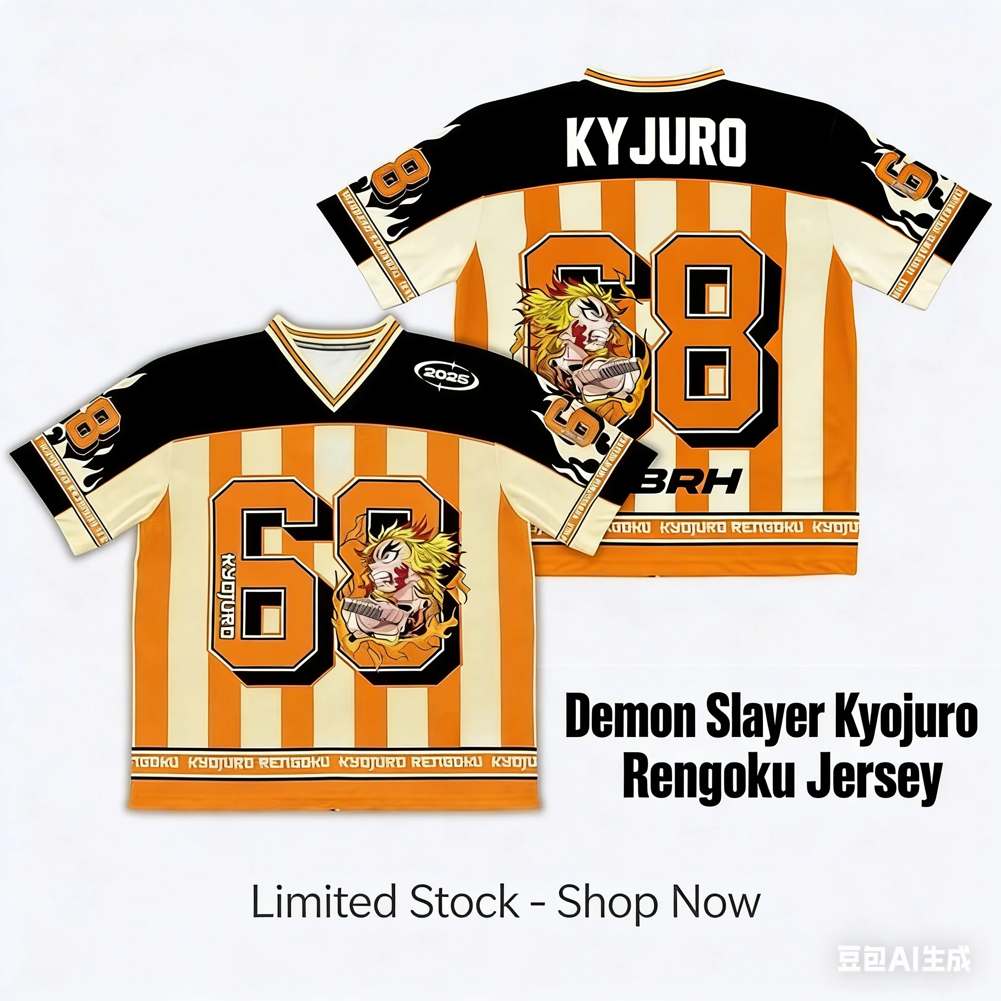 

Футболка оверсайз Demon Slayer Kyojuro Rengoku в стиле аниме, модная, 68-я серия, для повседневной носки, унисекс, для бейсбола и хоккея, в стиле K-pop