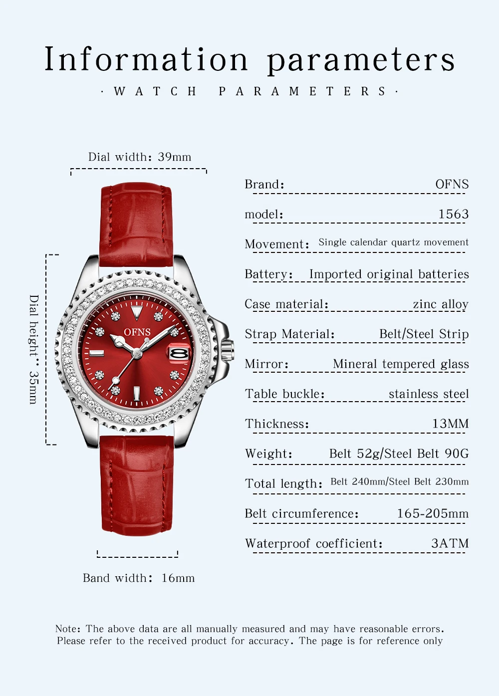 OFNS nuevo 1563 reloj de cuarzo Retro para mujer calendario fantasma de agua verde con incrustaciones de diamantes reloj de cuarzo de lujo resistente al agua para mujer