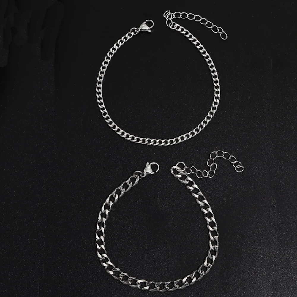Edelstahl Kubanische Kettenarmband-Set Silberfarben Titanstahl Herrenarmband Modeschmuck Trend-Accessoires Männergeschenk – Detail 4