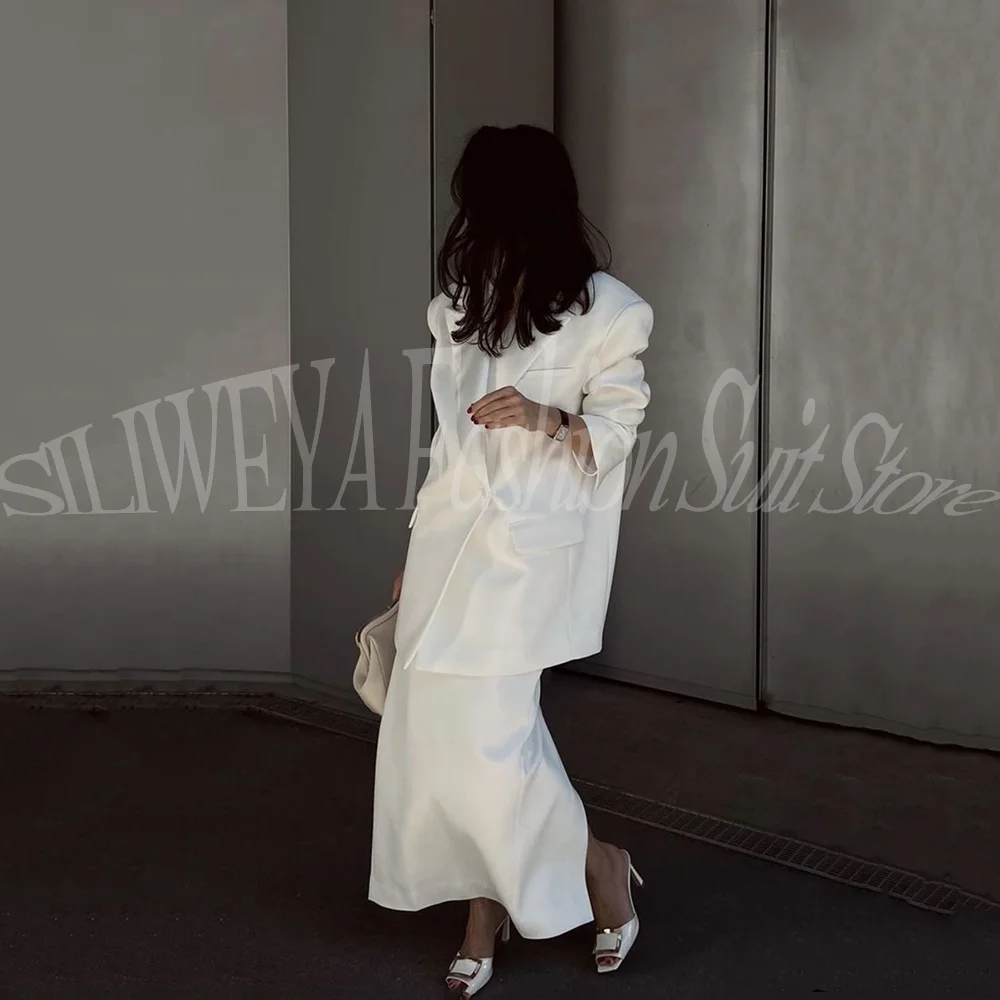 

Элегантный белый комплект из блейзера и юбки оверсайз для женщин, 2 предмета, модный офисный стиль, для вечеринок и повседневной носки, женский костюм