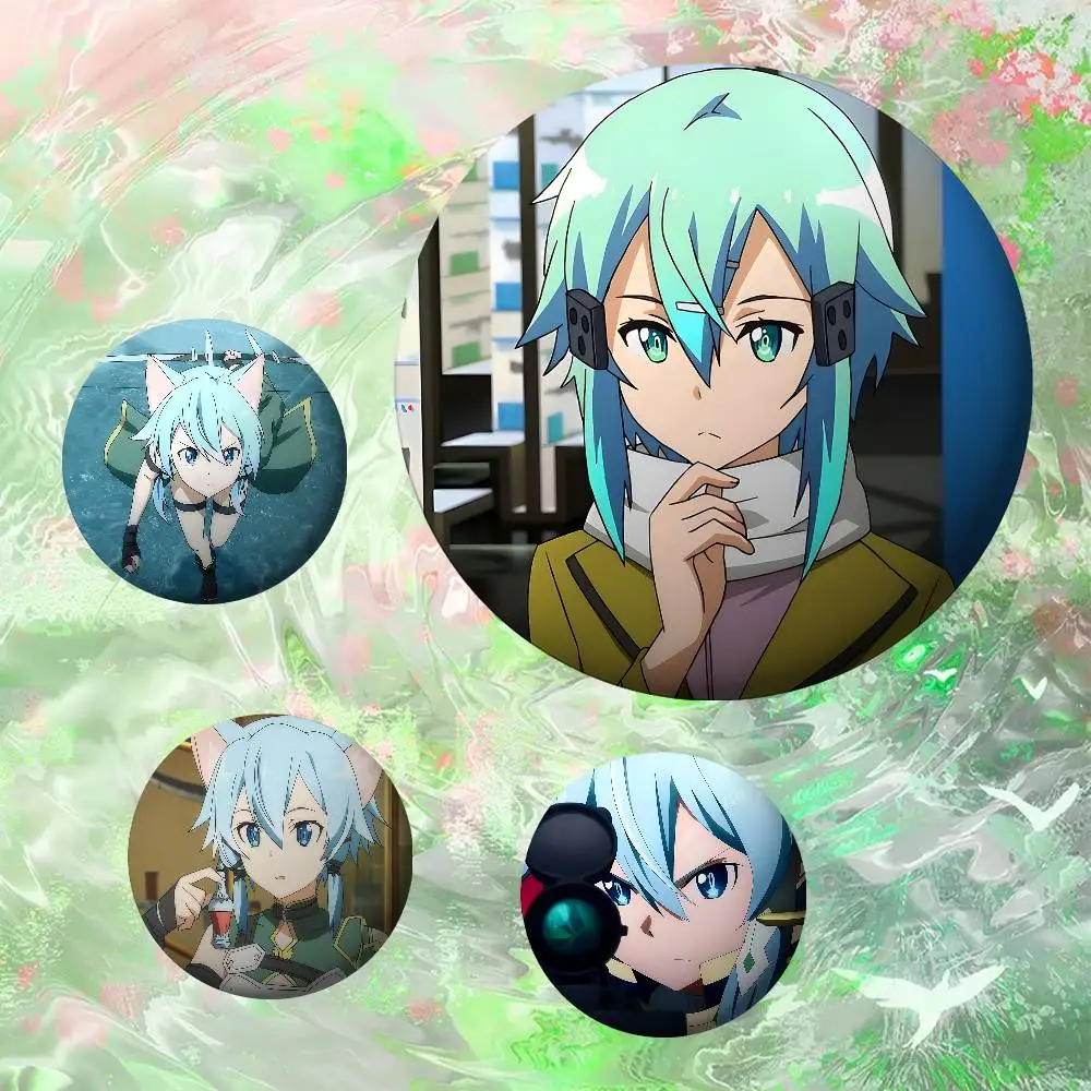 Anime Cute Sinon Badges Peripheral Lapel Pins Tinplate Round Brooch For Shoulder Bag Accessories Souvenir Gifts