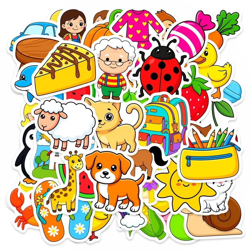 

50PCS Cute Colored Animal PVC Sticker Aesthetic DIY Decoration Phone Laptop Luggage Skateboard Graffiti Decals for Kids