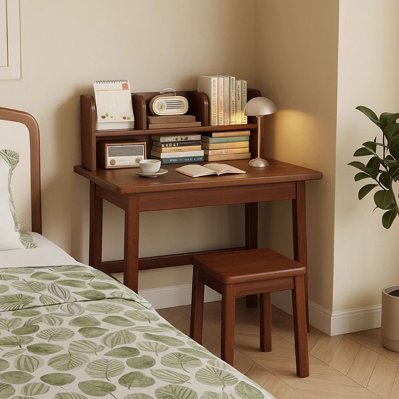 

Solid wood desk bookshelf integrated table student writing household computer