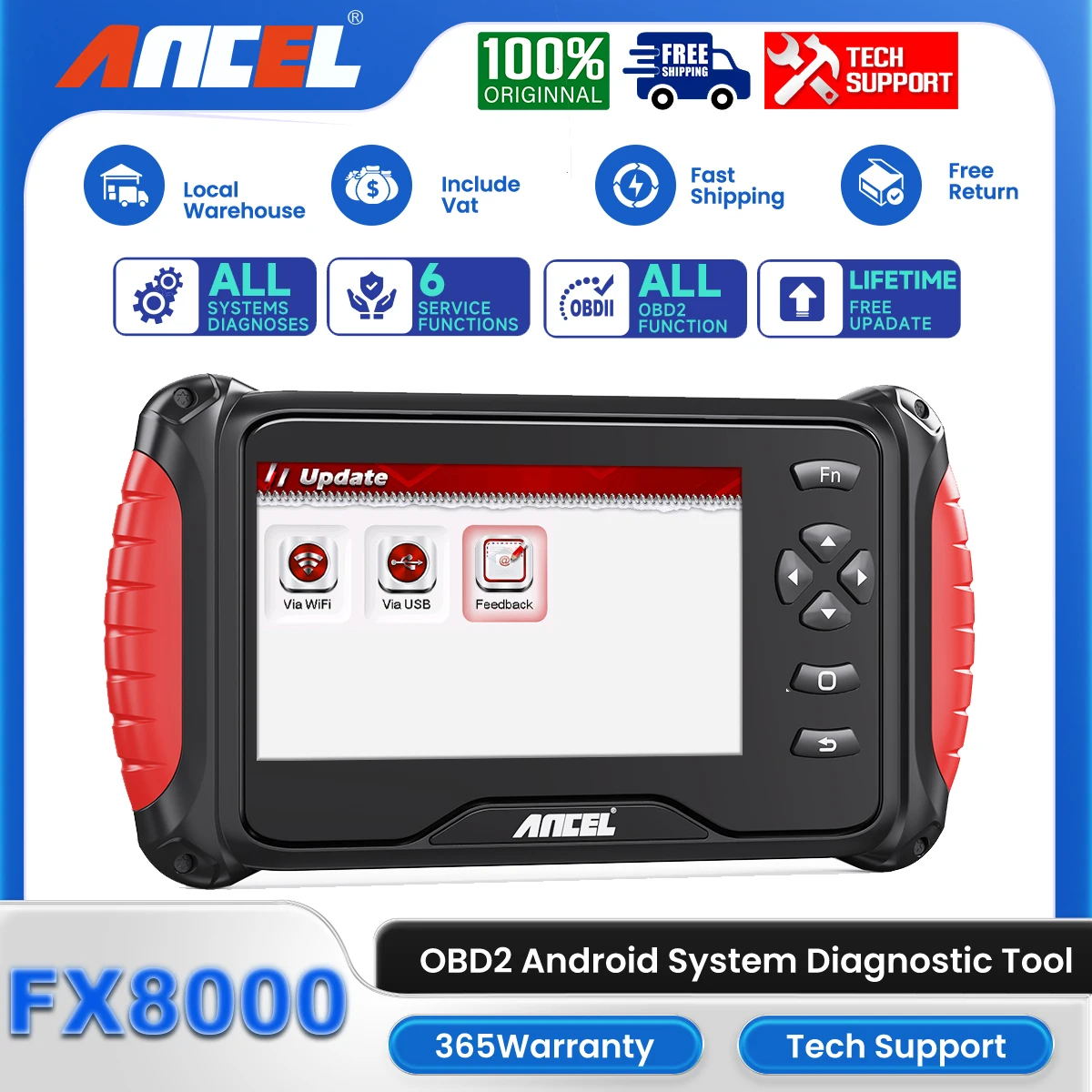 ANCEL FX8000 OBD2 Full System Scanner Diagnostic Tool Test Engine Code Reader ABS Oil EPB BAT Reset Professional Cars Tester