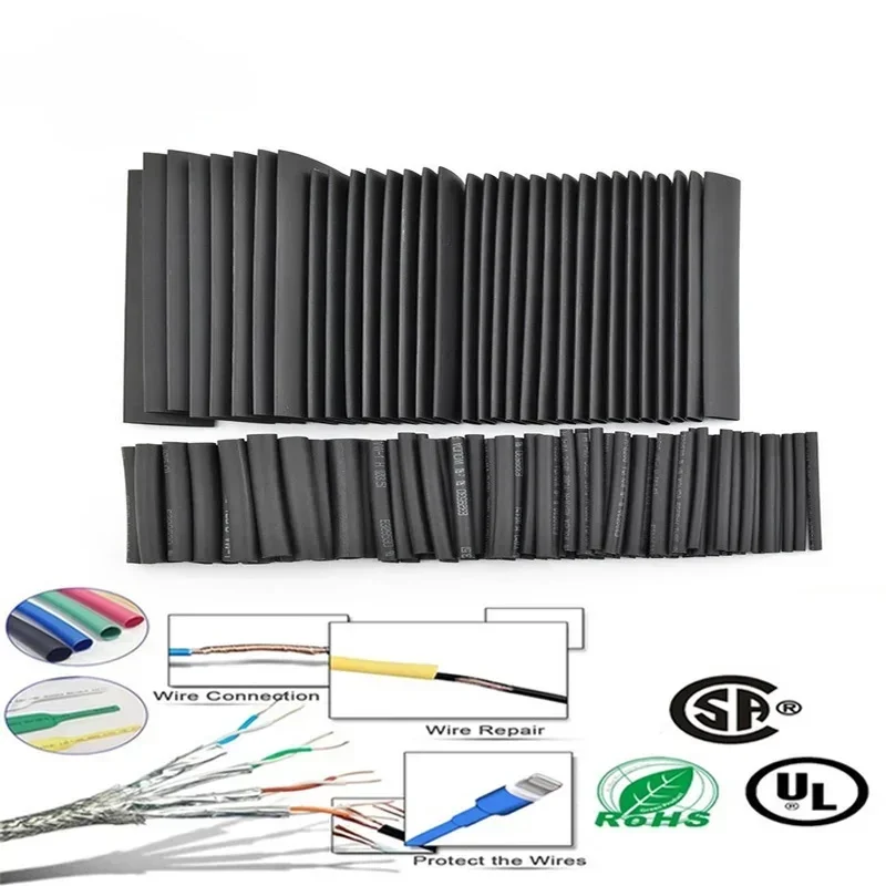 

Комплект термоусадочных трубок, черные, 2:1, 127 шт.