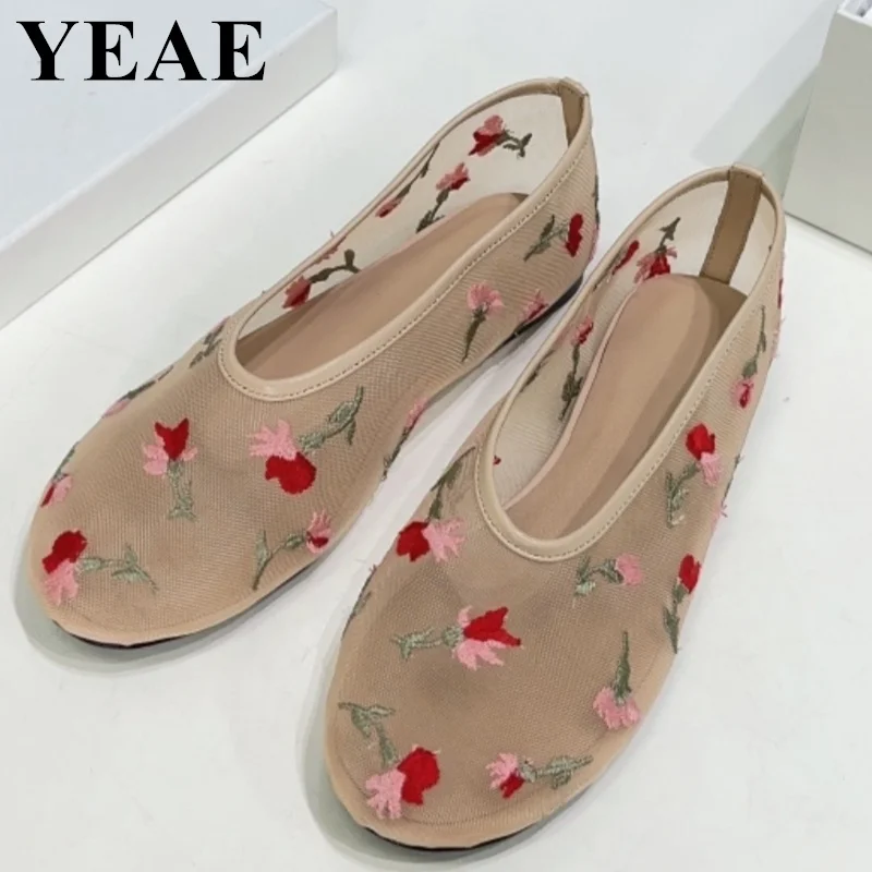 

Fashion Mesh Flower Women's Ballet Mary Jane Shoes Summer Walking Casual Shoes Round Toe Flats Brand Designer Ladies Shoes 2024