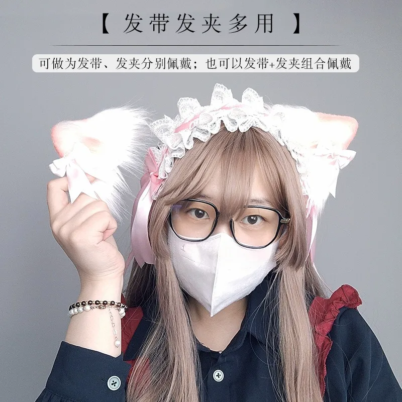 Chapéu de arco de pelúcia feito à mão, grampos de cabelo de orelha de gato, faixas de cabelo de lolita de orelha de gato, acessórios de dramatização de orelha de Halloween