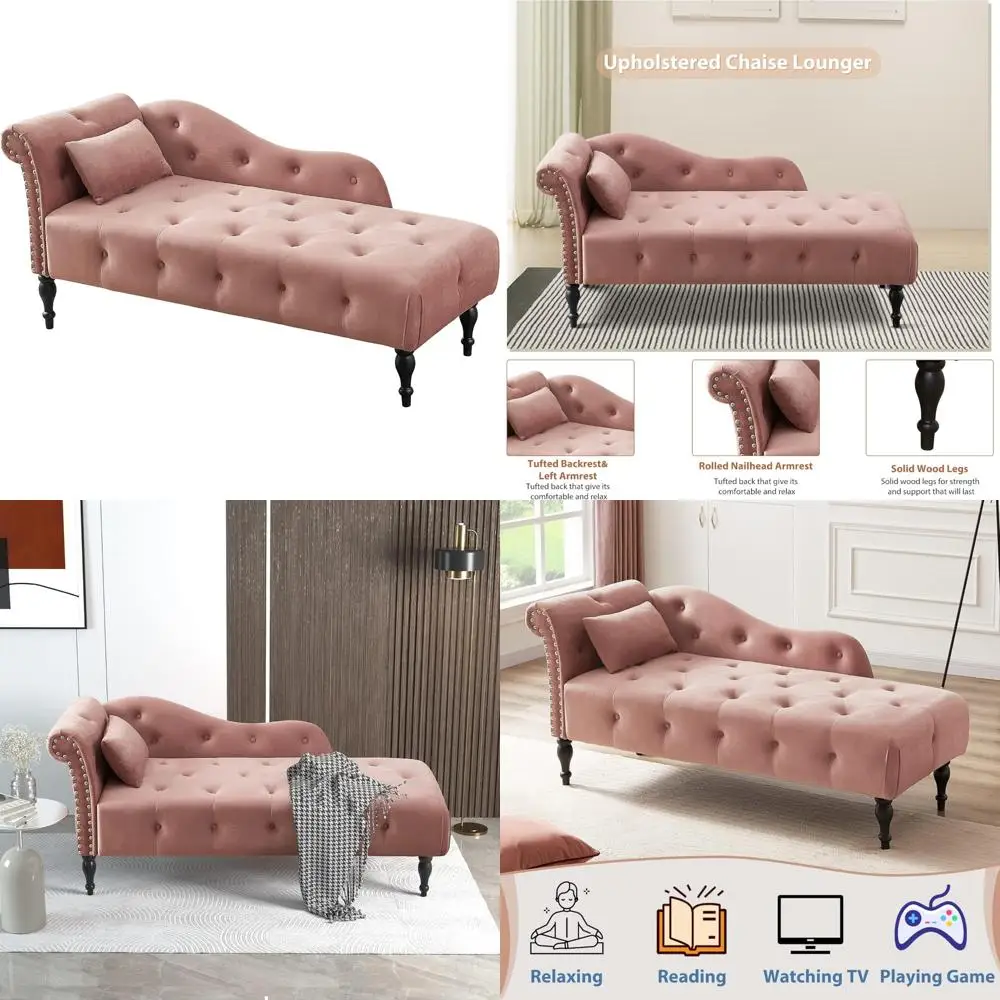 كرسي استرخاء معنقدة بأزرار منجدة مخملية مع وسادة وحواف رأس الأظافر، تصميم ذراع ملفوف لمساحات المعيشة الداخلية والسرير #1