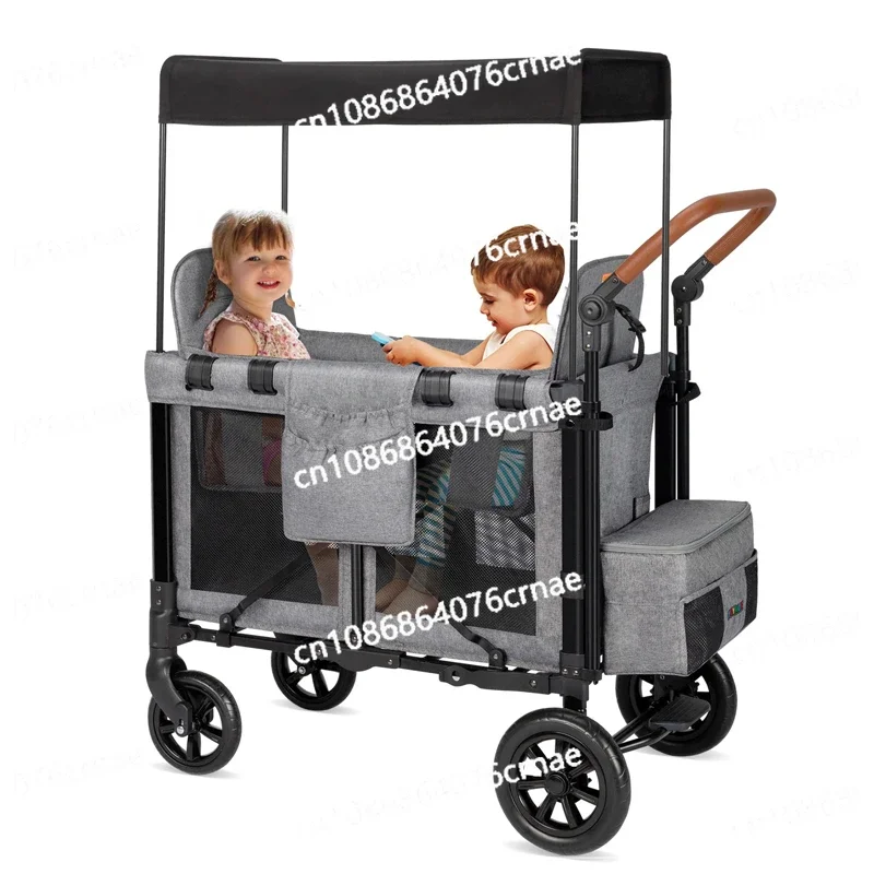 Luxury 4 Seats Stroller Wagon 2 Seater Kids Baby Travel Wagon Stroller Camping Folding Stroller with Canopy Beach Push